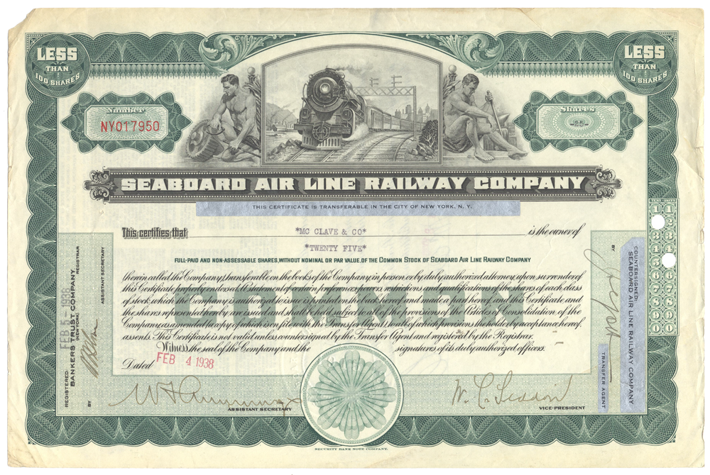 Seaboard Air Line Railway Company Stock Certificate