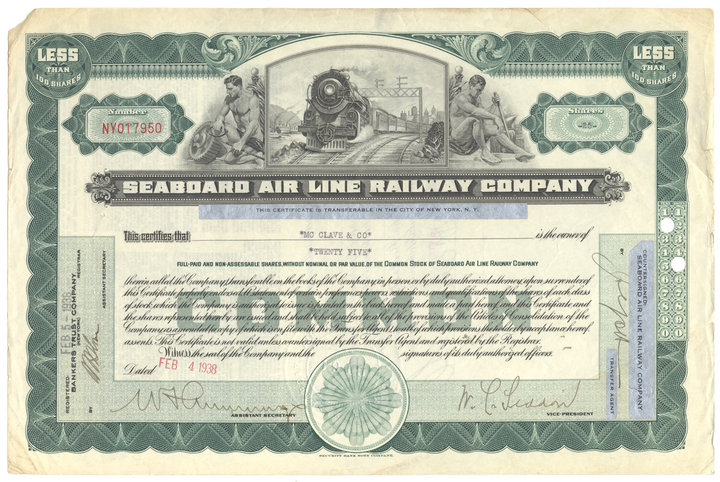 Seaboard Air Line Railway Company Stock Certificate