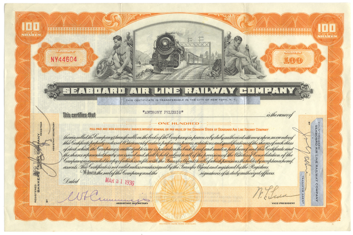 Seaboard Air Line Railway Company Stock Certificate