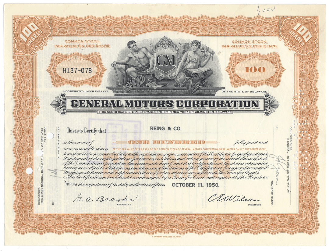 Vintage stock certificate of General Motors Corporation from 1950