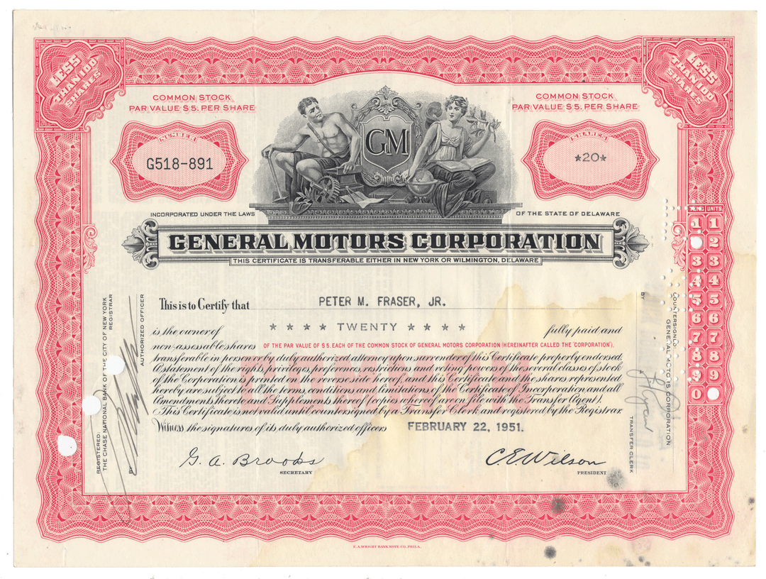 General Motors Corporation stock certificate from 1951