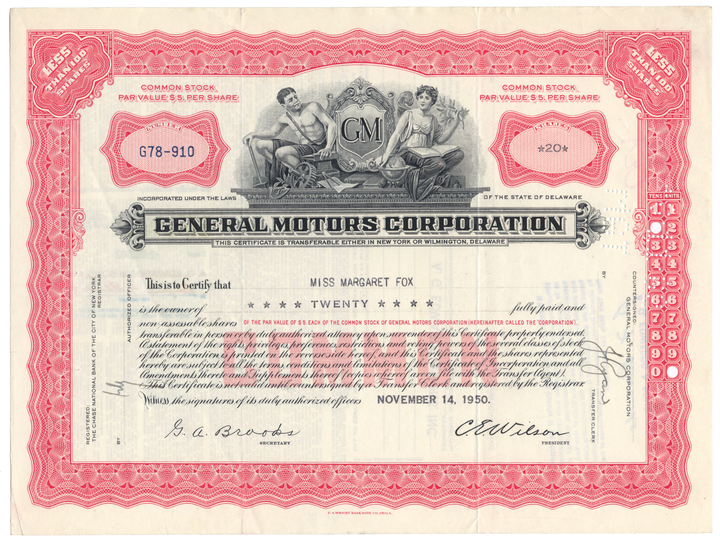 General Motors Corporation Stock Certificate