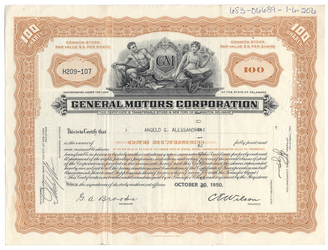 General Motors Corporation stock certificate from 1950