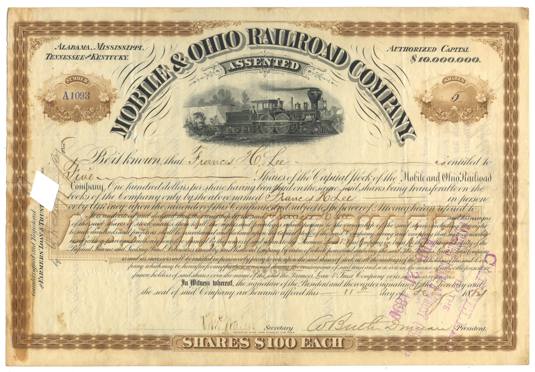 Mobile & Ohio Railroad Company Stock Certificate