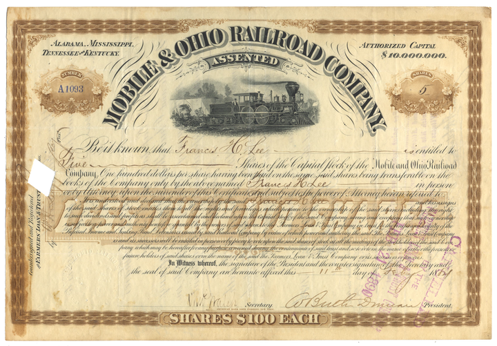 Mobile & Ohio Railroad Company Stock Certificate