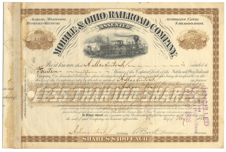 Mobile & Ohio Railroad Company Stock Certificate