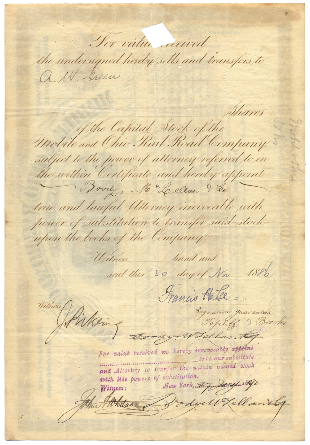 Mobile & Ohio Railroad Company Stock Certificate