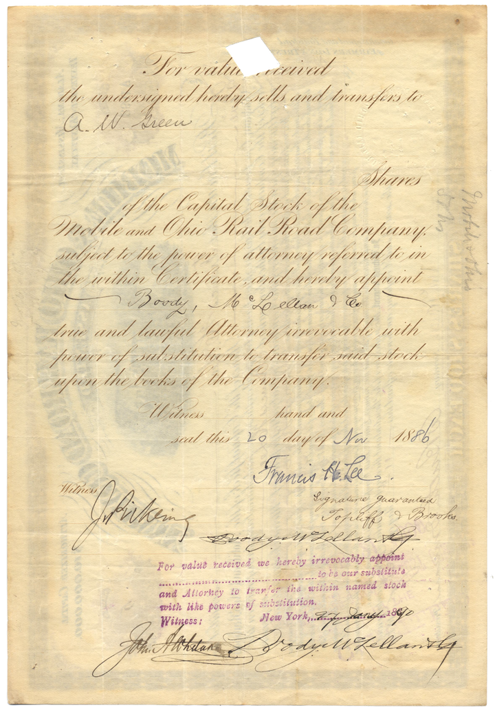 Mobile & Ohio Railroad Company Stock Certificate