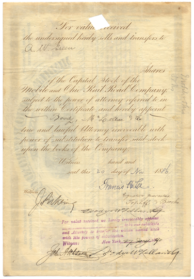 Mobile & Ohio Railroad Company Stock Certificate
