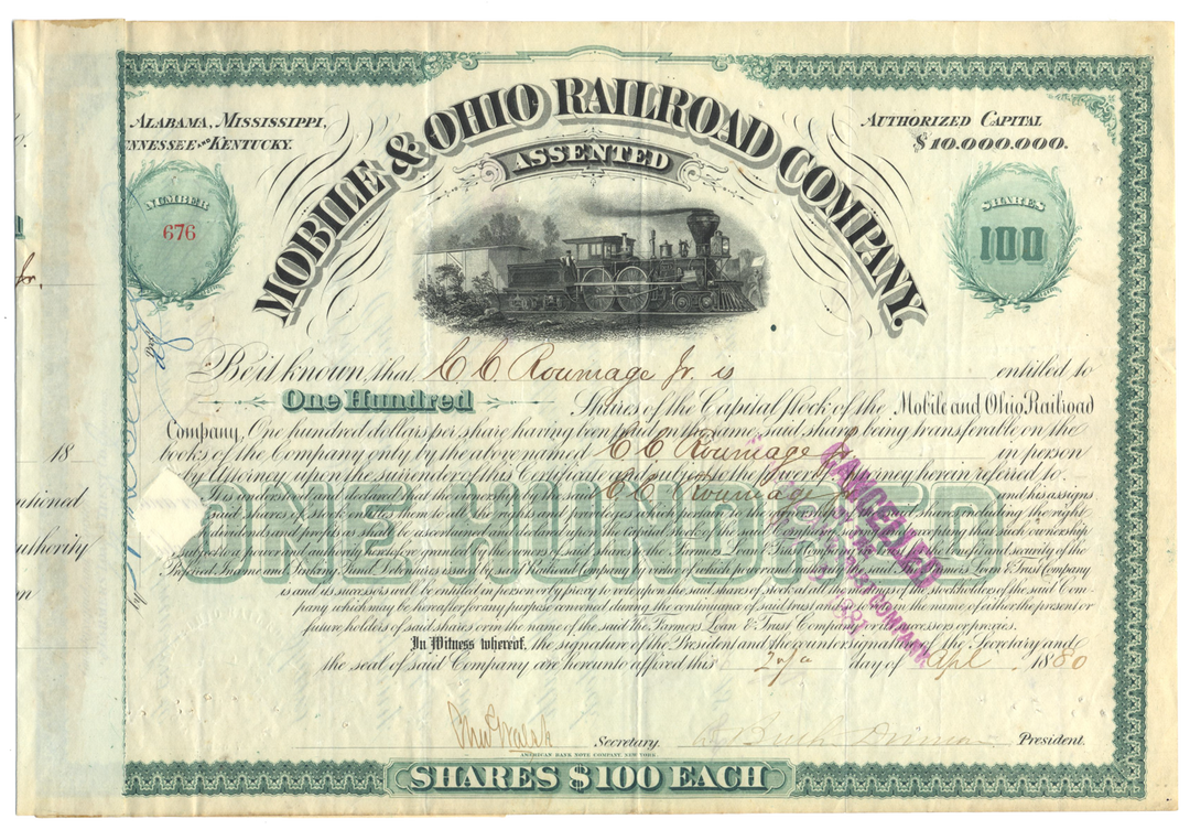 Mobile & Ohio Railroad Company Stock Certificate