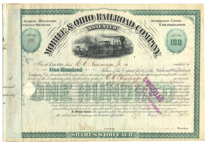 Mobile & Ohio Railroad Company Stock Certificate