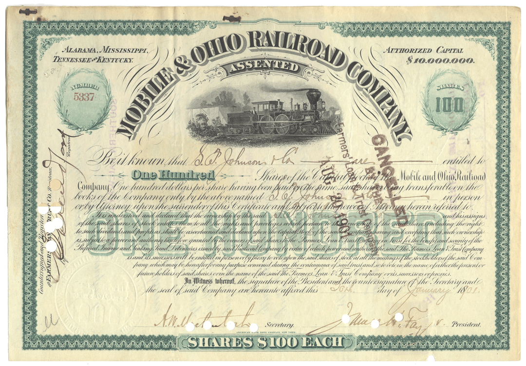 Mobile & Ohio Railroad Company Stock Certificate