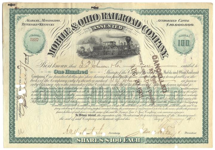 Mobile & Ohio Railroad Company Stock Certificate