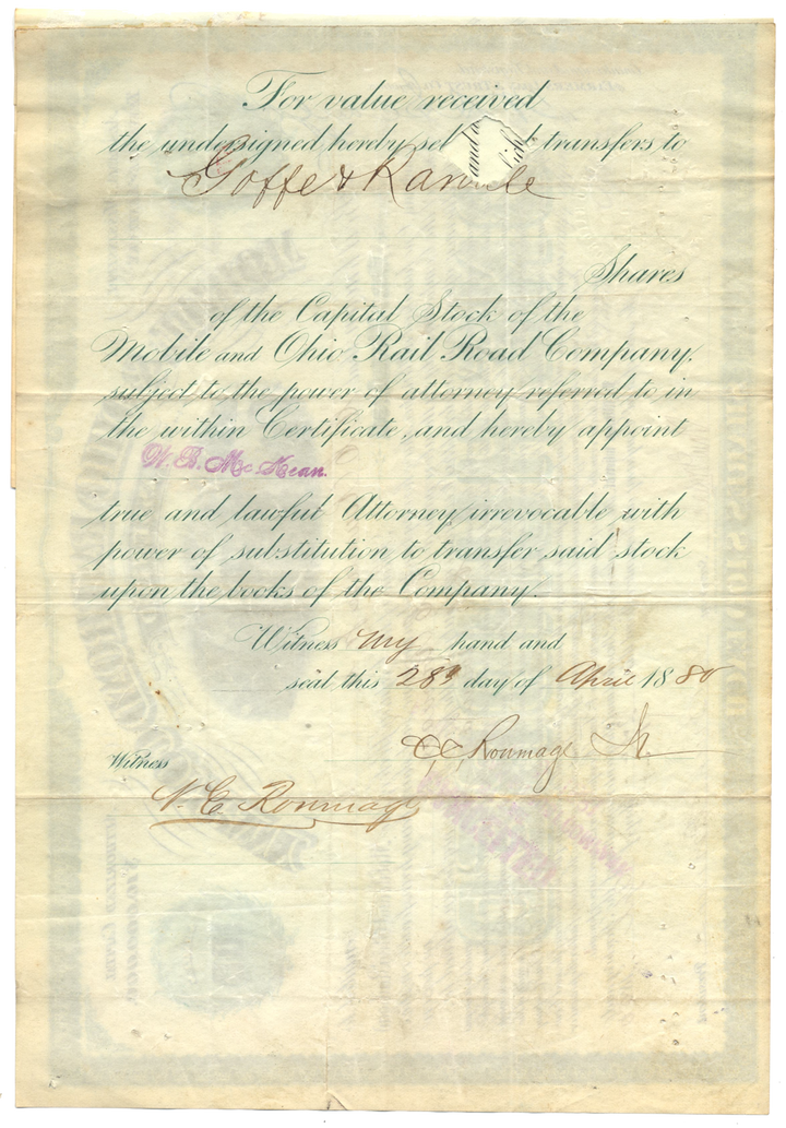 Mobile & Ohio Railroad Company Stock Certificate