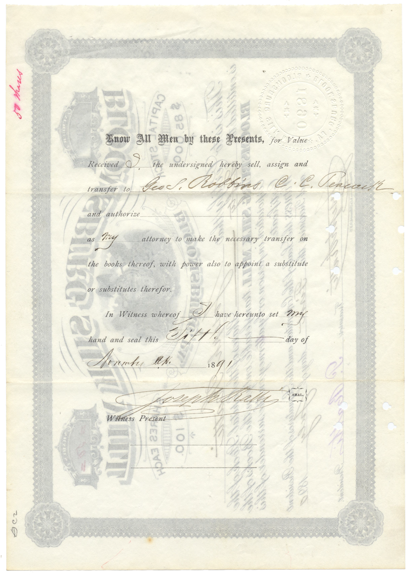 Bloomsburg Silk Mill Stock Certificate