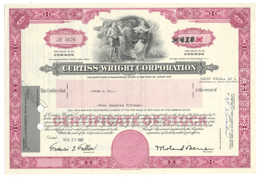 Curtiss-Wright Corporation Stock Certificate