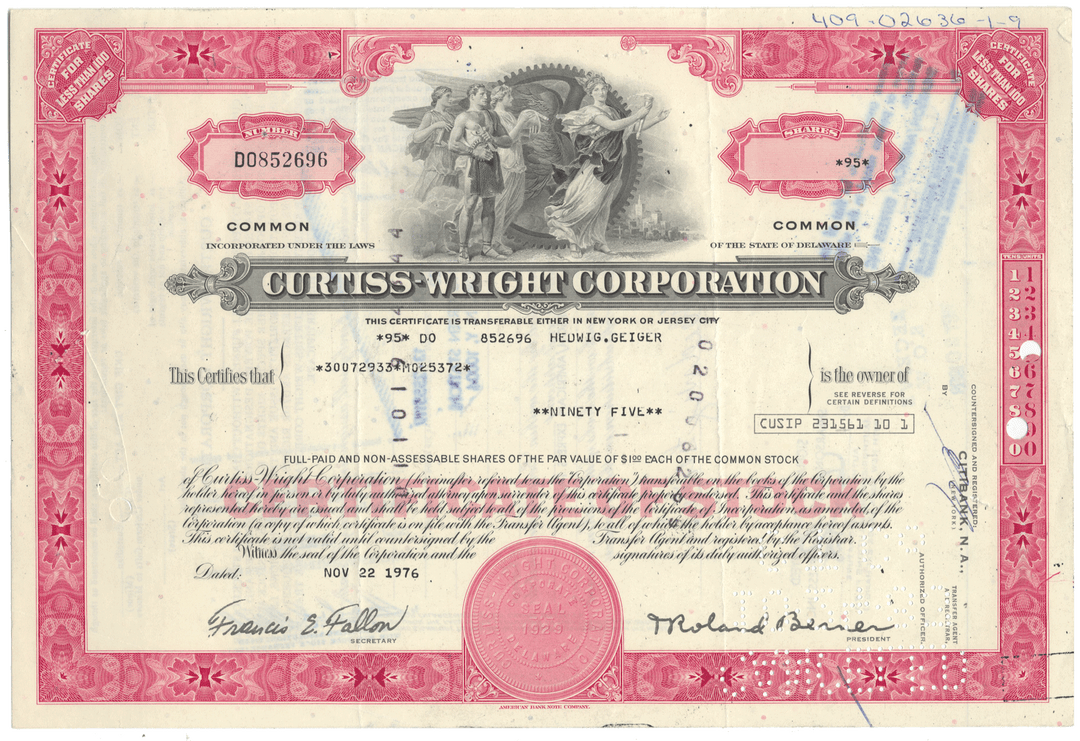Curtiss-Wright Corporation Stock Certificate