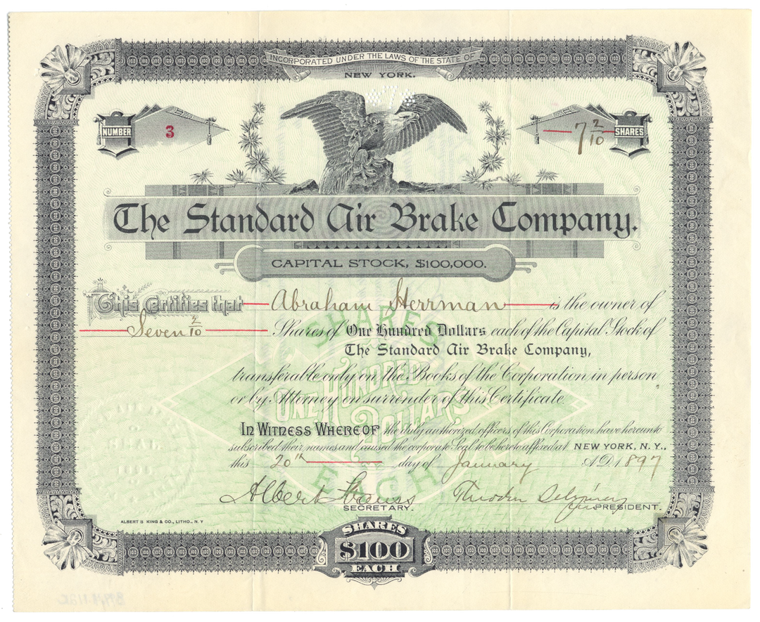 Standard Air Brake Company Stock Certificate