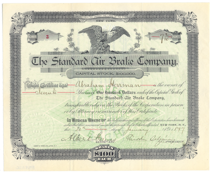 Standard Air Brake Company Stock Certificate