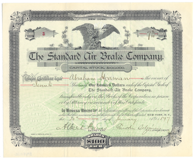 Standard Air Brake Company Stock Certificate