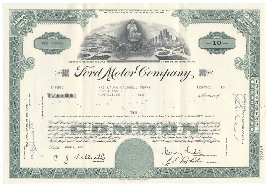 Ford Motor Company Stock Certificate