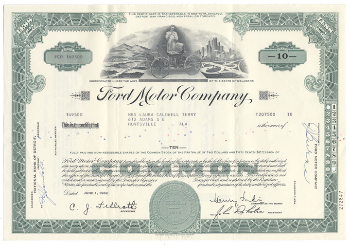 Ford Motor Company Stock Certificate