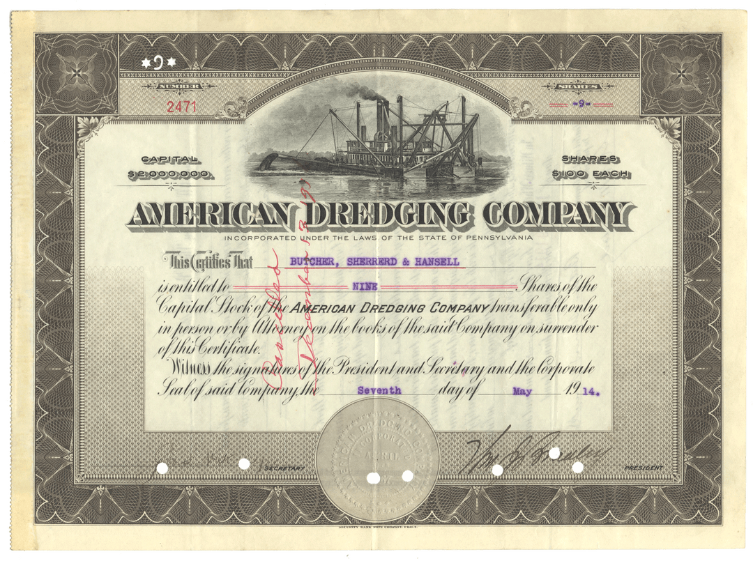 American Dredging Company Stock Certificate