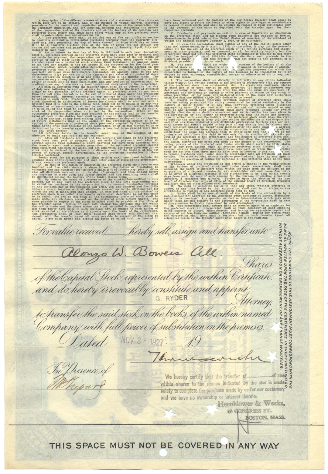 Loew's Boston Theatres, Inc. Stock Certificate