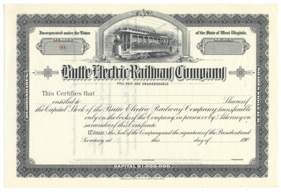 Butte Electric Railway Company Stock Certificate