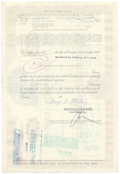 Times Mirror Company Stock Certificate