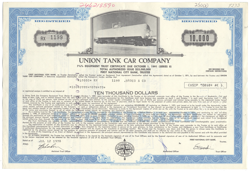 Union Tank Car Company Bond Certificate