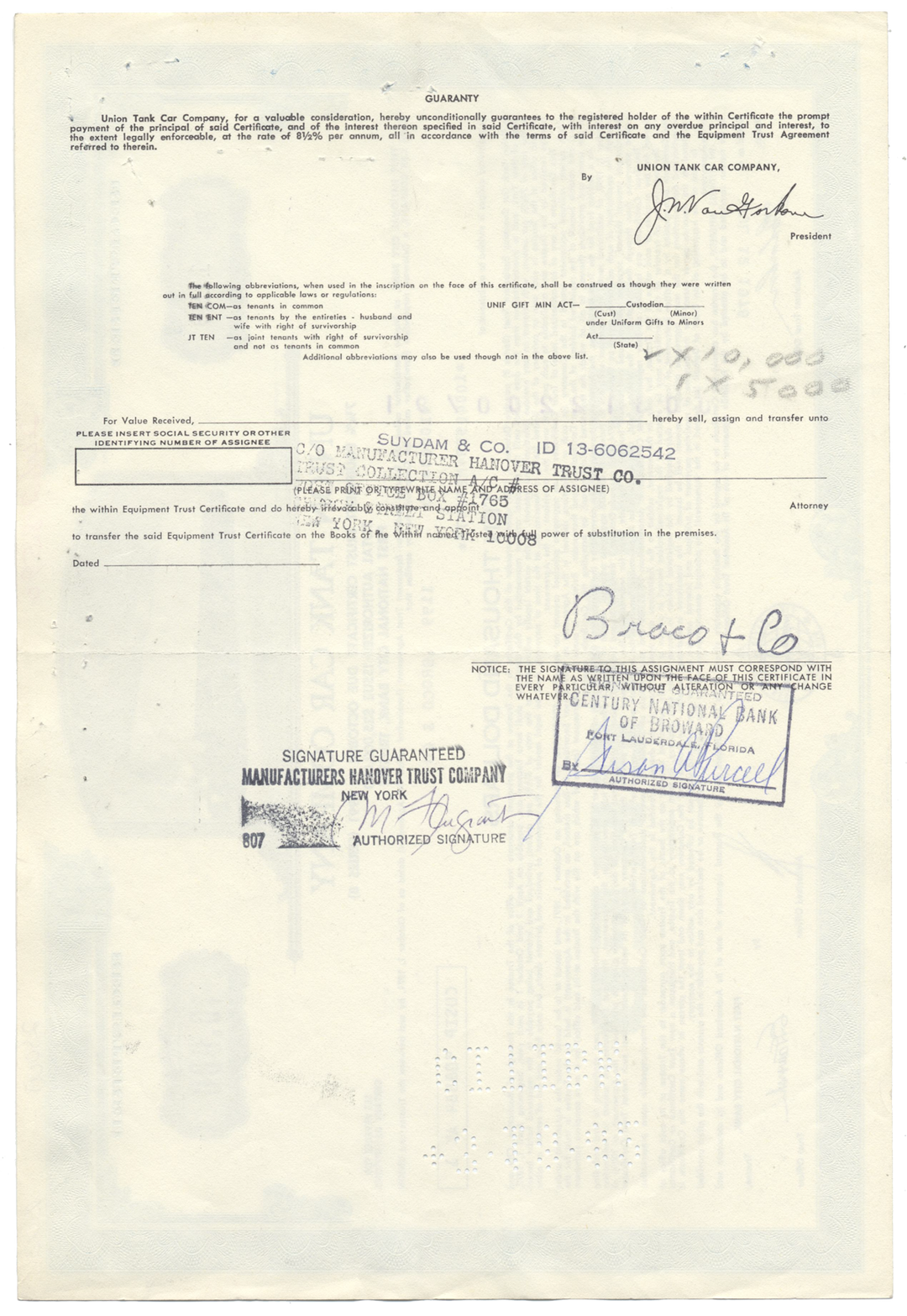 Union Tank Car Company Bond Certificate