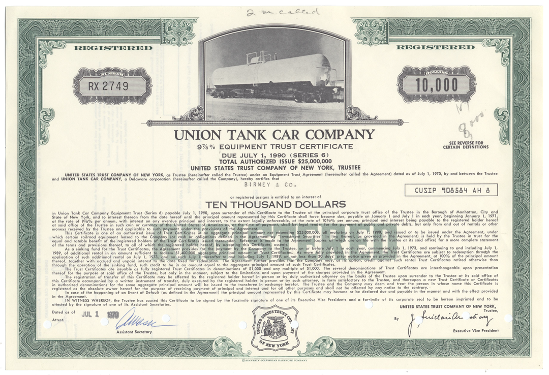 Union Tank Car Company Bond Certificate