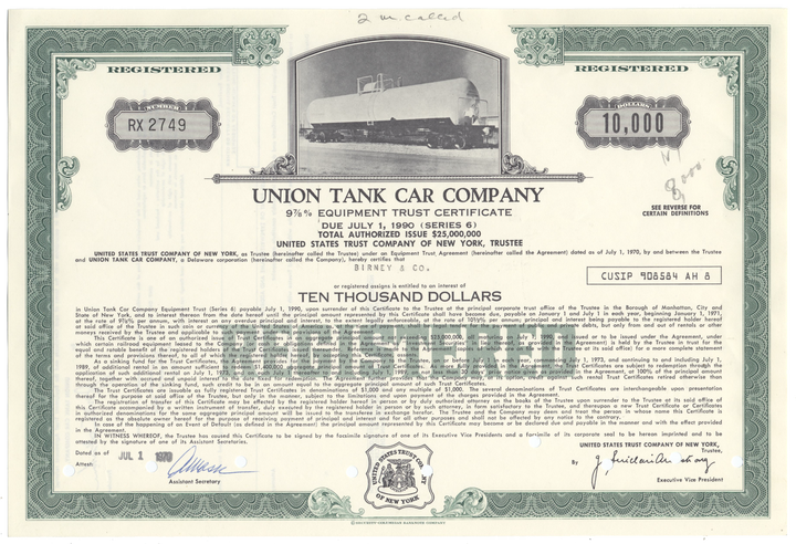 Union Tank Car Company Bond Certificate