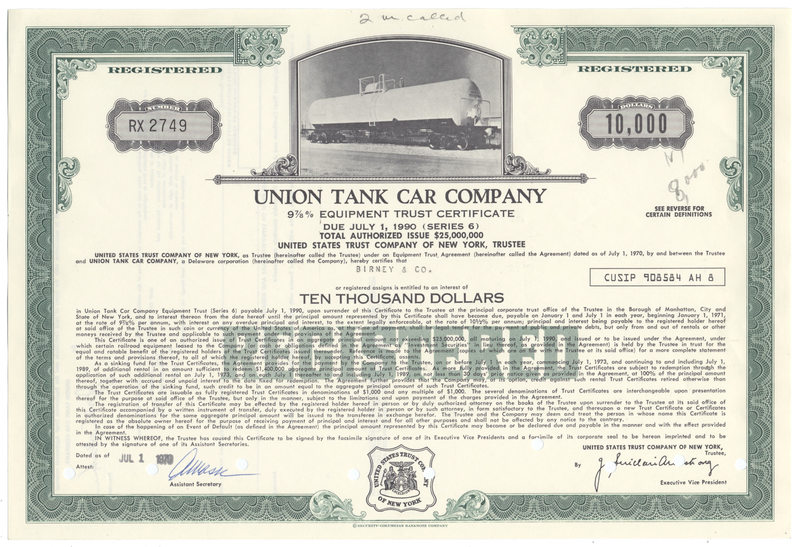 Union Tank Car Company Bond Certificate