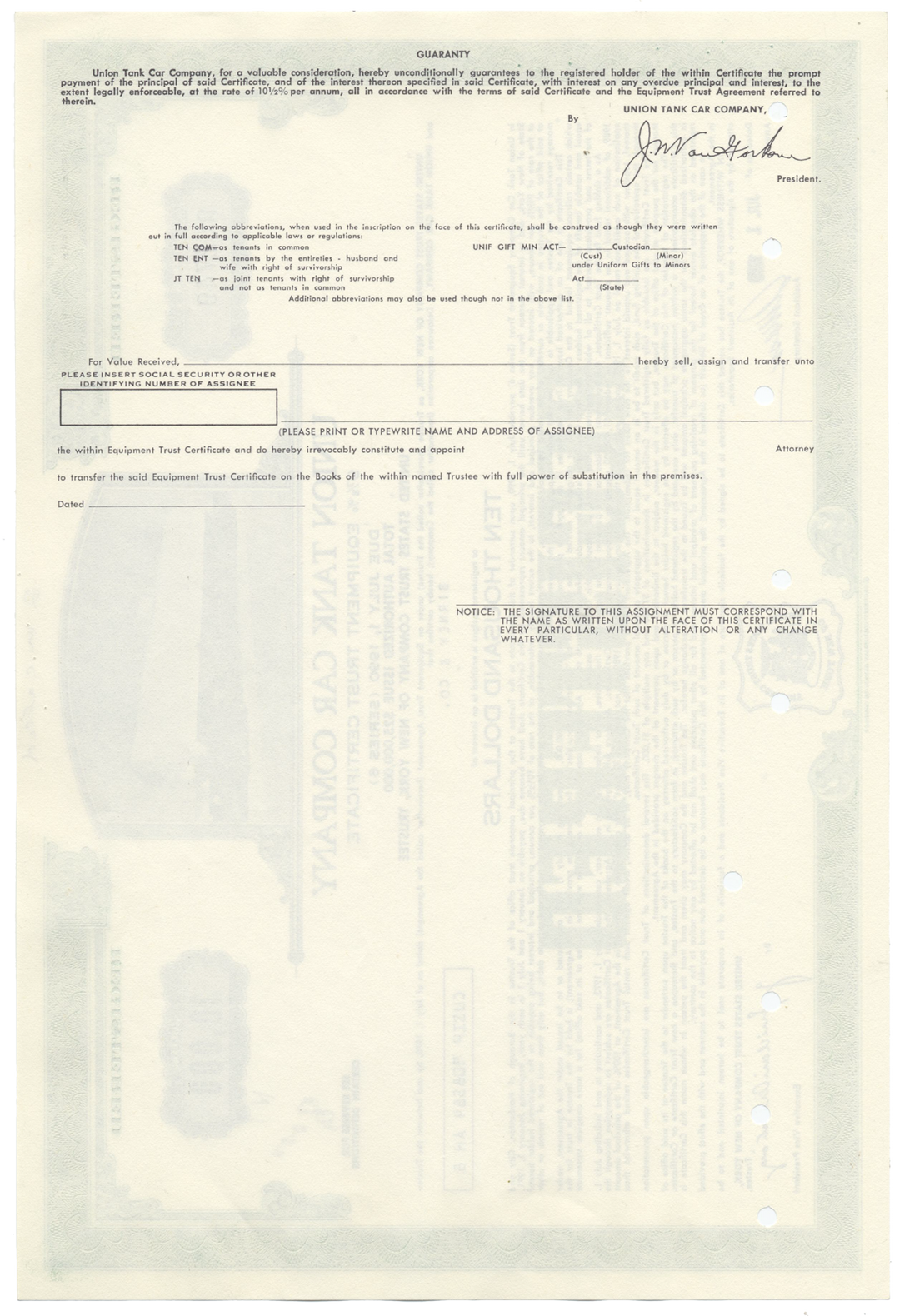 Union Tank Car Company Bond Certificate