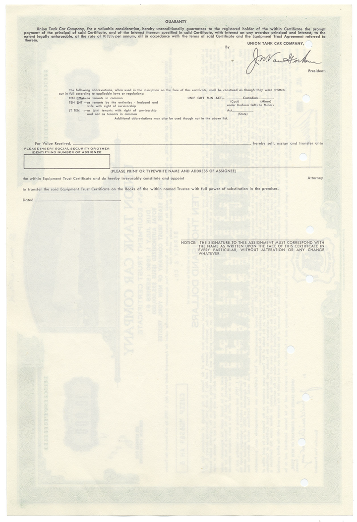 Union Tank Car Company Bond Certificate