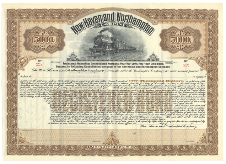 New Haven and Northampton Company Bond Certificate