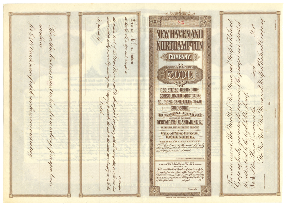 New Haven and Northampton Company Bond Certificate