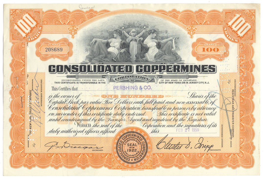 Consolidated Coppermines Corporation Stock Certificate