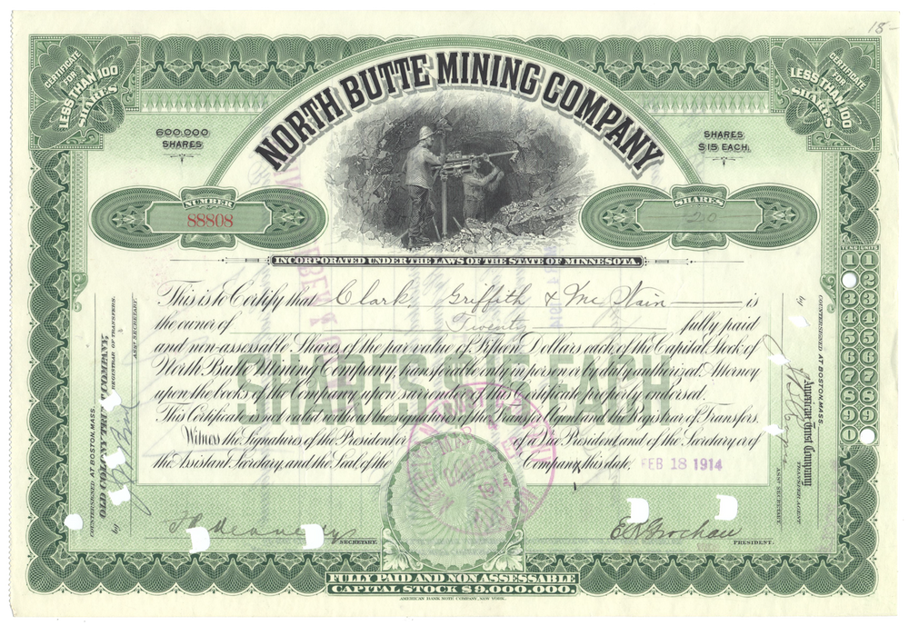 North Butte Mining Company Stock Certificate
