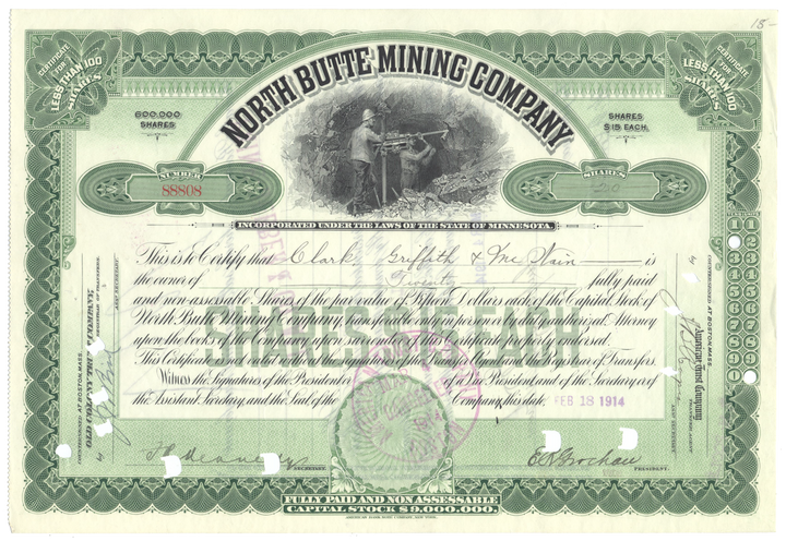 North Butte Mining Company Stock Certificate