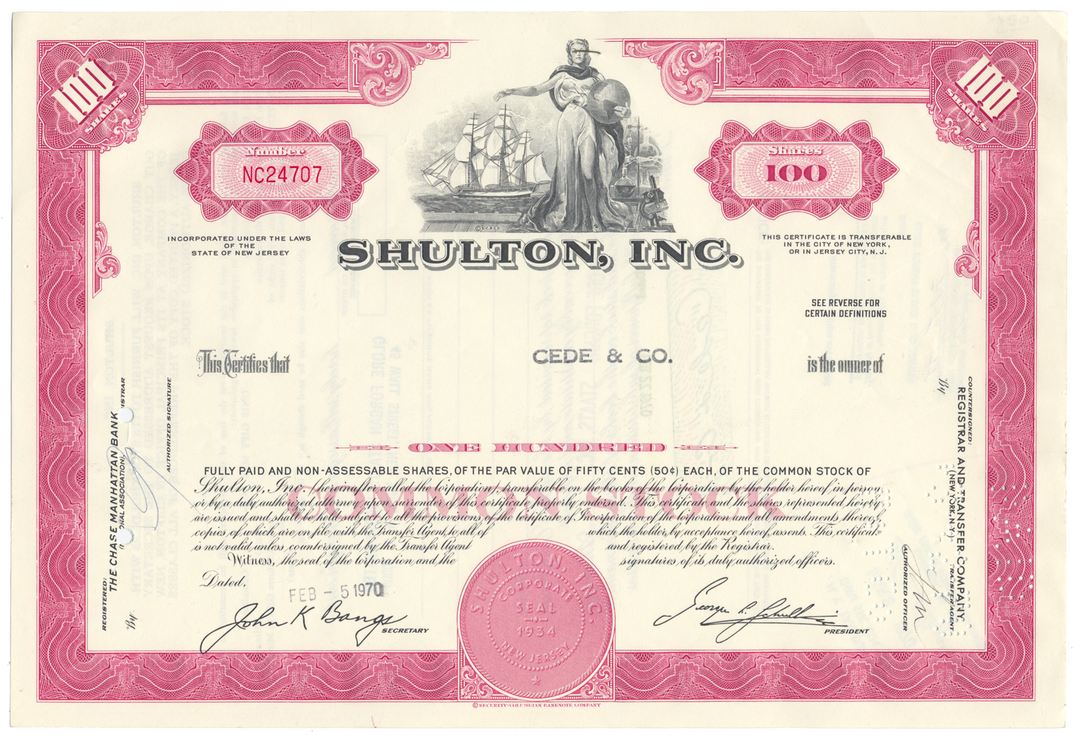 Shulton, Inc. Stock Certificate Stock Certificate