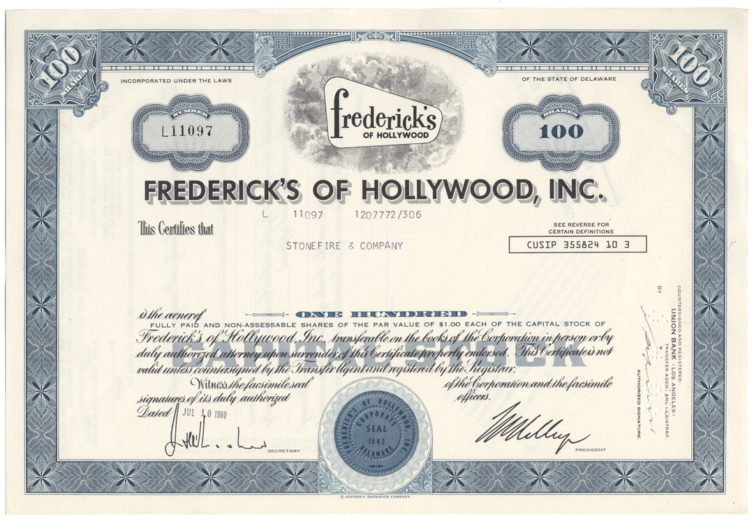 Frederick's of Hollywood, Inc. Stock Certificate