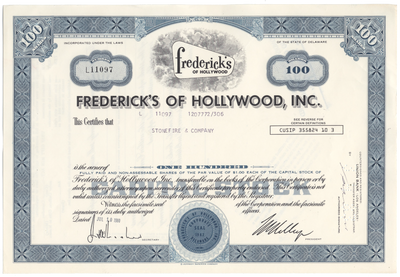 Frederick's of Hollywood, Inc. Stock Certificate