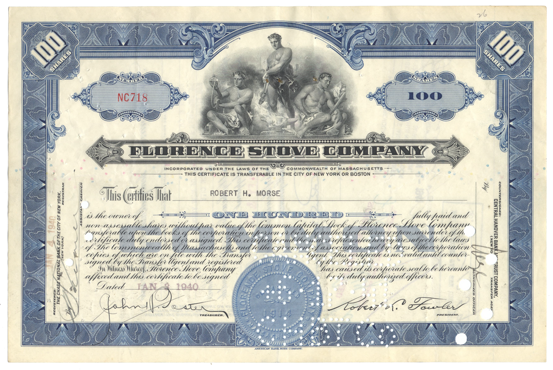 Florence Stove Company Stock Certificate