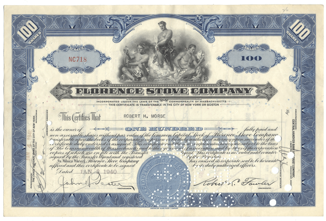 Florence Stove Company Stock Certificate