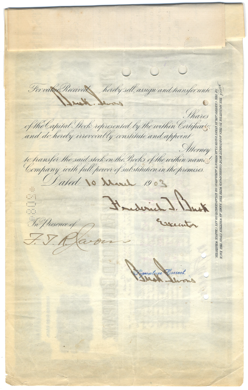 New York and Jersey Railroad Company Stock Certificate Signed by William Gibbs McAdoo