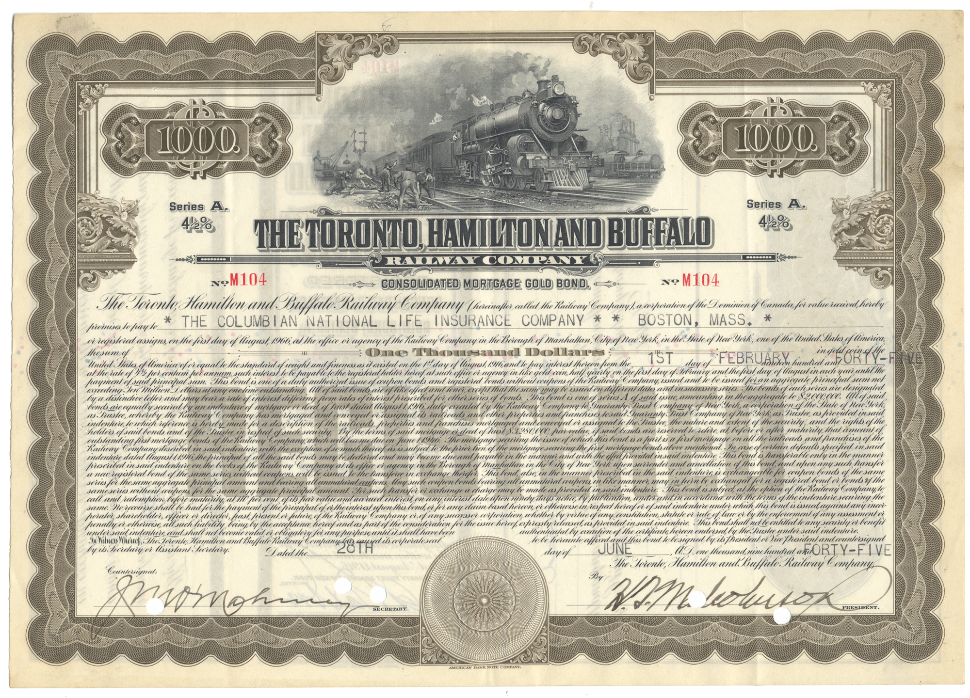 Toronto, Hamilton & Buffalo Railway Company Gold Bond