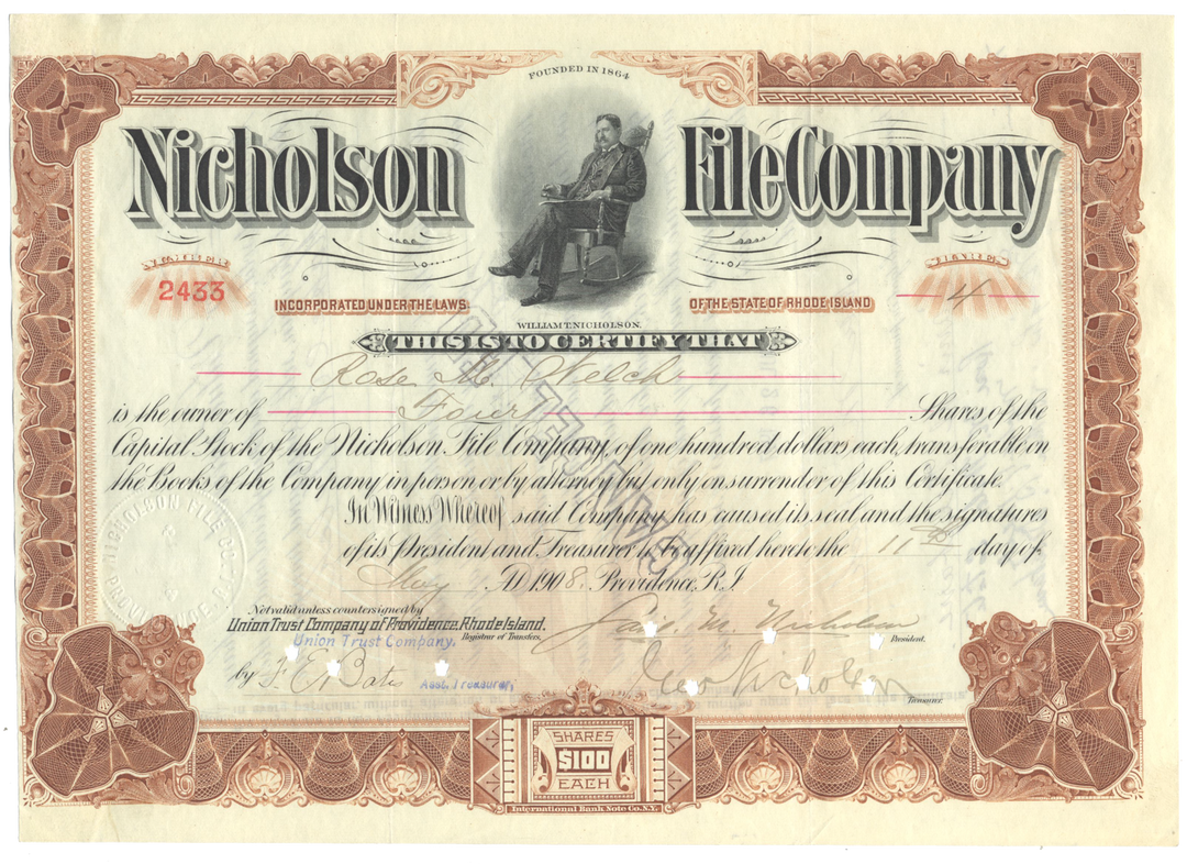 Nicholson File Company Stock Certificate